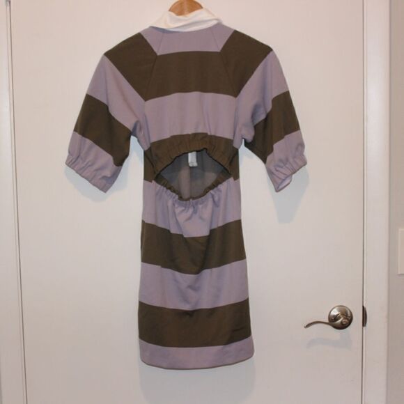 NEW Tibi Mini Dress Women's XS Green Purple Striped Short Sleeve Shirt Dress - Picture 10 of 16